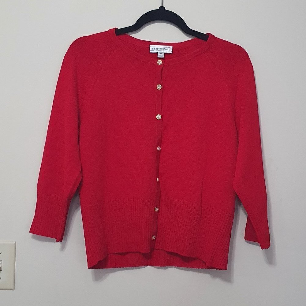 St. John Sport Blended Wool Ribbed Chic Cardigan
